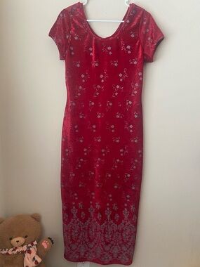 Vintage Red Velvet Embroidered Dress